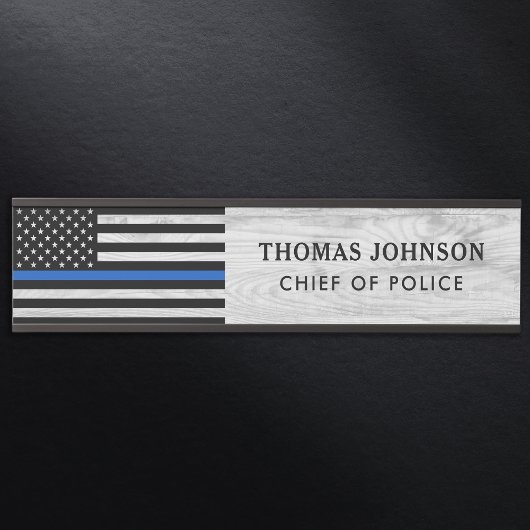 Thin Blue Line Police Officer Rustic Wood Naam Deurbordje