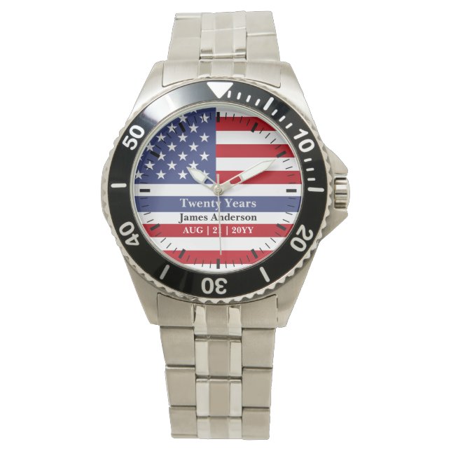 Thin Blue Line Police US FLAG Retirement Patriotic Horloge (Voorkant)
