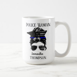 Thin Blue Line Police Woman, gepersonaliseerd Koffiemok