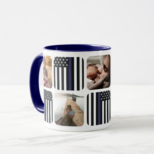 Thin Blue Line Policeman Photo Coffee Mok (Voorkant links)