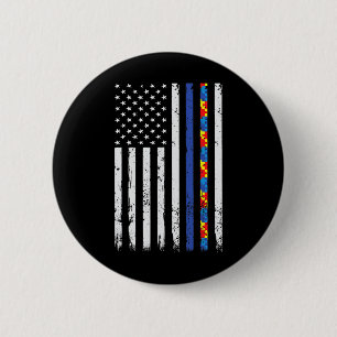 Thin Blue Line Politie Ondersteuning Autisme 4 jul Ronde Button 5,7 Cm