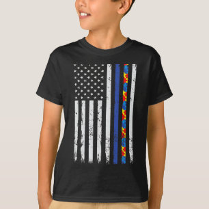 Thin Blue Line Politie Ondersteuning Autisme 4 jul T-shirt