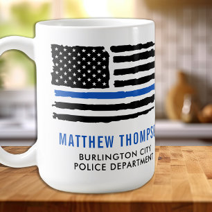 Thin Blue Line Protect & Service Police Officer Koffiemok