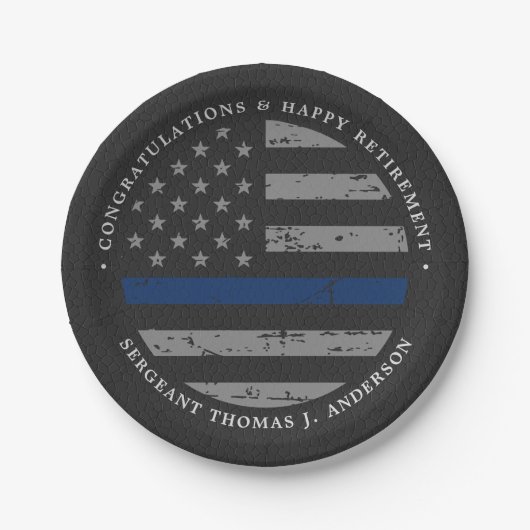 Thin Blue Line Retirement Police Gefeliciteerd Papieren Bordje (Voorkant)