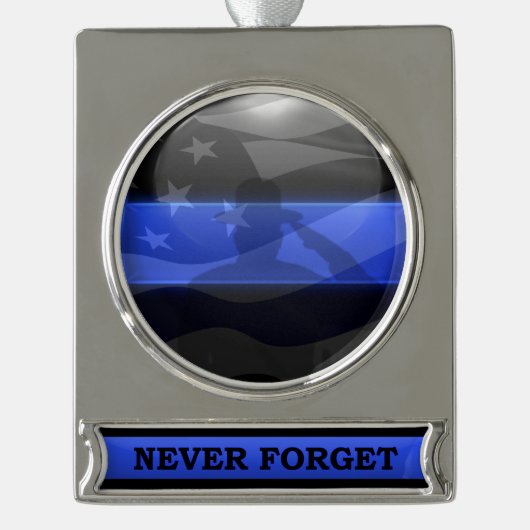 Thin Blue Line Trooper Salute Flag Verzilverd Banner Ornament (Voorkant)