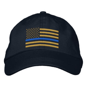 Thin Blue Line US Flag in Gold Geborduurde Pet