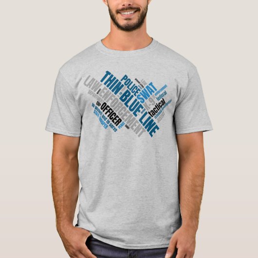 Thin Blue Line Word Cloud T-Shirt (Voorkant)