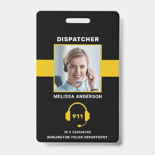 Thin Gold Line Custom Photo 911 Dispatcher ID Kaar Badge (Voorzijde)