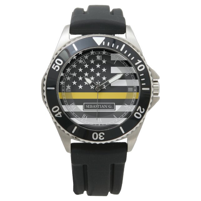 Thin Gold Line Dispatcher Flag Aangepaste naam Horloge (Voorkant)