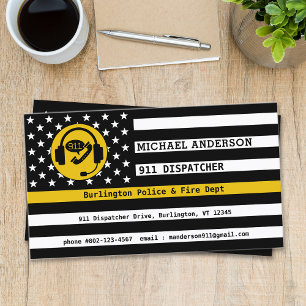Thin Gold Line Flag Custom Logo 911 Dispatcher Visitekaartje