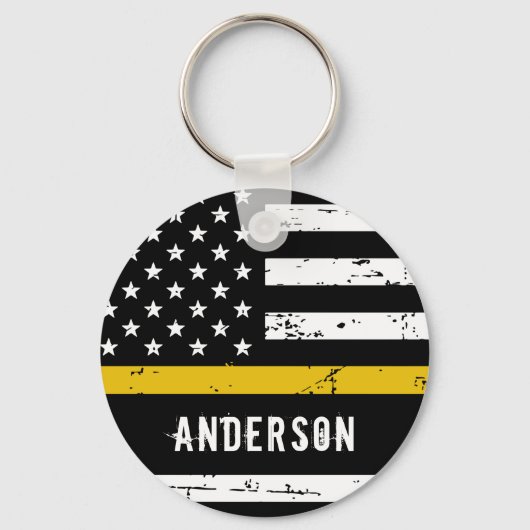 Thin Gold Line Flag Personalized Dispatcher Sleutelhanger (Achterkant)