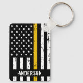 Thin Gold Line Flag Rustic Personalized Dispatcher Sleutelhanger (Achterkant)