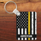 Thin Gold Line Flag Rustic Personalized Dispatcher Sleutelhanger (Voorkant)