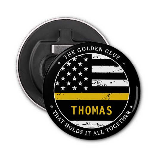 Thin Gold Line Personalized 911 Dispatcher Button Flesopener (Voorkant)