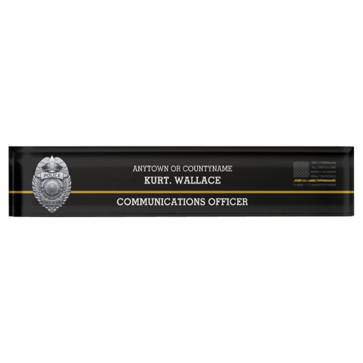 Thin Gold Line politieagent afdeling Logo Naambordje (Voorkant)