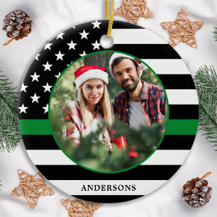 Thin Green Line Aangepast voor militair kerstfeest Keramisch Ornament