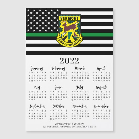 Thin Green Line Custom Logo 12 Maand 2022 Calendar (Voorkant)