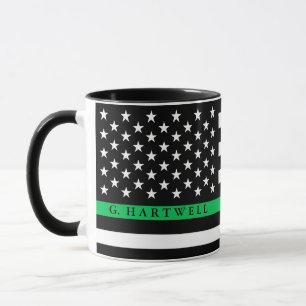 Thin Green Line Styled American Flag Custom Name Mok