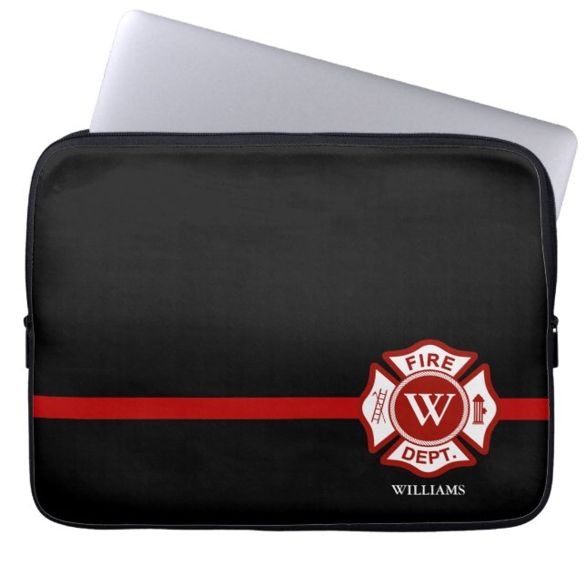 Thin Red Line Aangepast monogram Maltees Kruis Laptop Sleeve (Voorkant)