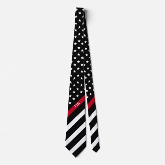 Thin Red Line American Flag Monogram Firefighter Stropdas (Voorkant)