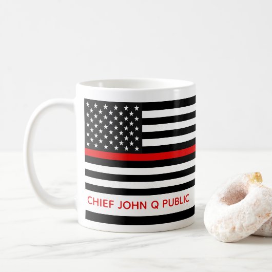 Thin Red Line American Flag Name Sjabloon Koffiemok (Met donut)