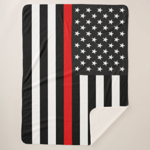 Thin Red Line American Flag Sherpa Deken