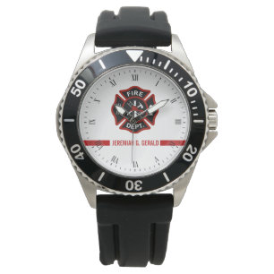 Thin Red Line Custom Name Stripe Firefighter Thema Horloge