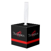 Thin Red Line Custome Monogram kerstversiering Kubus Ornament (Voorkant hoekig)
