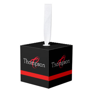 Thin Red Line Custome Monogram kerstversiering Kubus Ornament