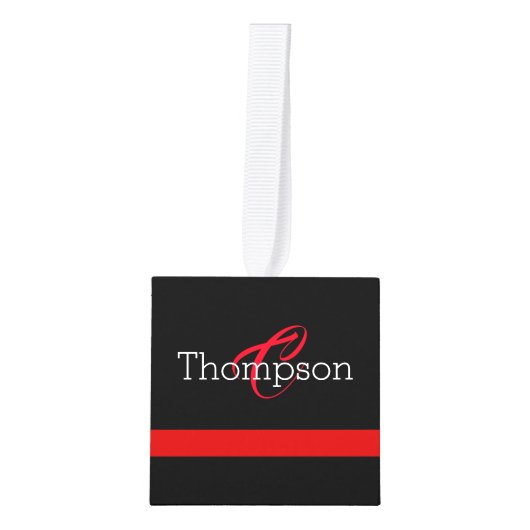 Thin Red Line Custome Monogram kerstversiering Kubus Ornament (Voorkant)