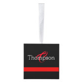 Thin Red Line Custome Monogram kerstversiering Kubus Ornament (Rechts)