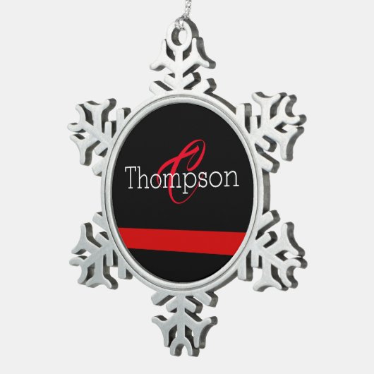 Thin Red Line Custome Monogram kerstversiering Tin Sneeuwvlok Ornament (Rechts)