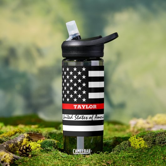 Thin Red Line en VS gepersonaliseerde Fireman flag Waterfles (Buiten)