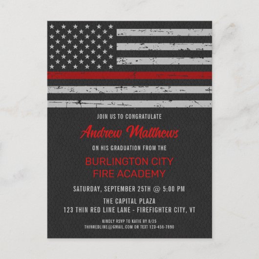 Thin Red Line Fire Academy Firefighter Afstuderen Uitnodiging Briefkaart (Voorkant)