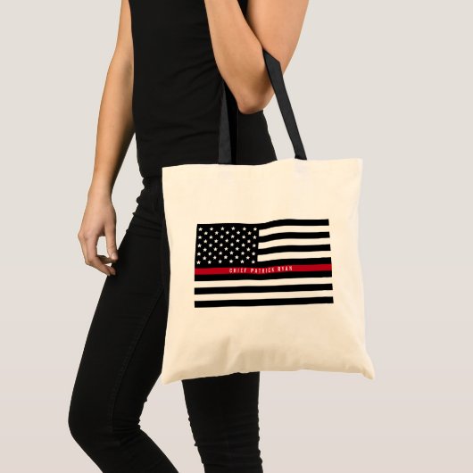 Thin Red Line Firefighter American Flag Monogram Tote Bag (Voorkant (product))