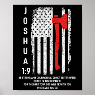Thin Red Line Firefighter Bible Verse Christian Poster