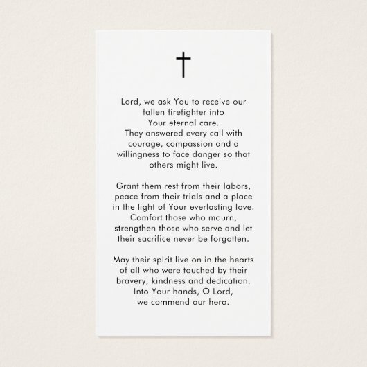Thin Red Line Firefighter Funeral Prayer Card (Dos)