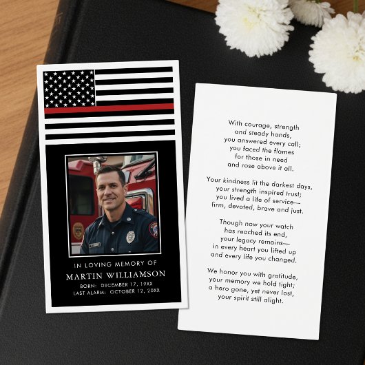 Thin Red Line Firefighter Memorial Prayer Card