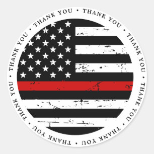 Thin Red Line Fireman brandweerman bedankt Ronde Sticker