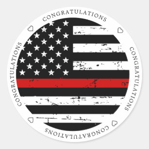 Thin Red Line Flag Firefighter Gefeliciteerd Ronde Sticker