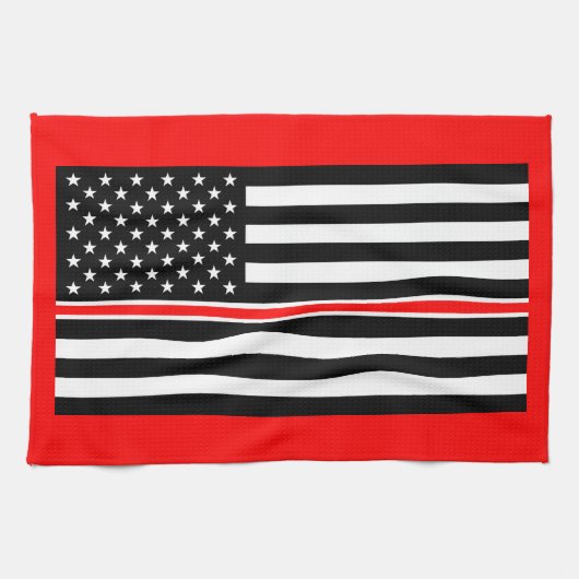 Thin Red Line Flag: Hero van de brandweer Theedoek (Horizontaal)