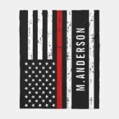 Thin Red Line Flag Persoonlijke naam Firefighter Fleece Deken (Voorkant)