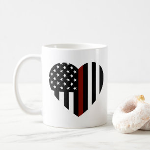 Thin Red Line Heart Shaped American Flag Koffiemok