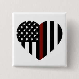 Thin Red Line Heart Shaped American Flag Vierkante Button 5,1 Cm