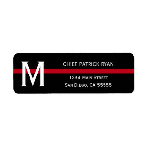 Thin Red Line Monogramed Name Return Address Etiket
