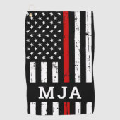 Thin Red Line Personalized Monogram Firefighter Golfhanddoek (Voorkant)