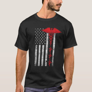 Thin Red Line USA US Flag Heartbeat Pride Nurse T T-shirt