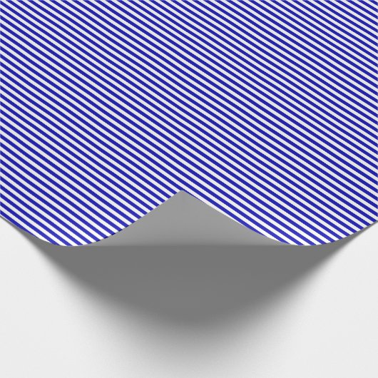 Thin Royal Blue en White Stripes Wrapping Paper Cadeaupapier (Hoek)