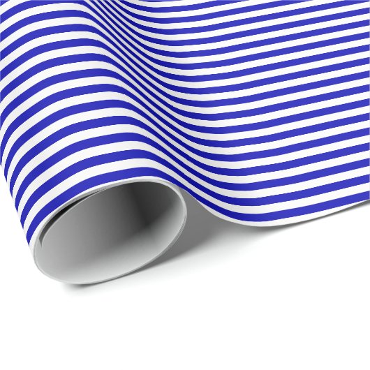 Thin Royal Blue en White Stripes Wrapping Paper Cadeaupapier (Rol Hoek)