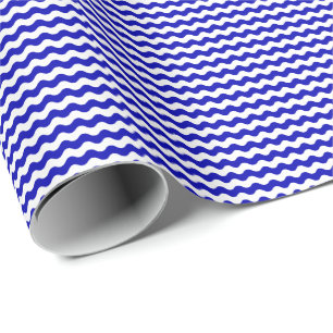 Thin Royal Blue en White Waves Wrapping Paper Cadeaupapier